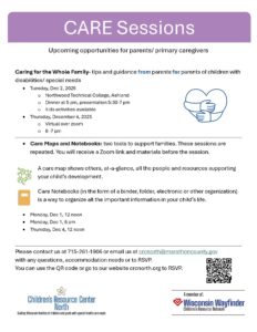 Flyer for care series with information that is provided on website